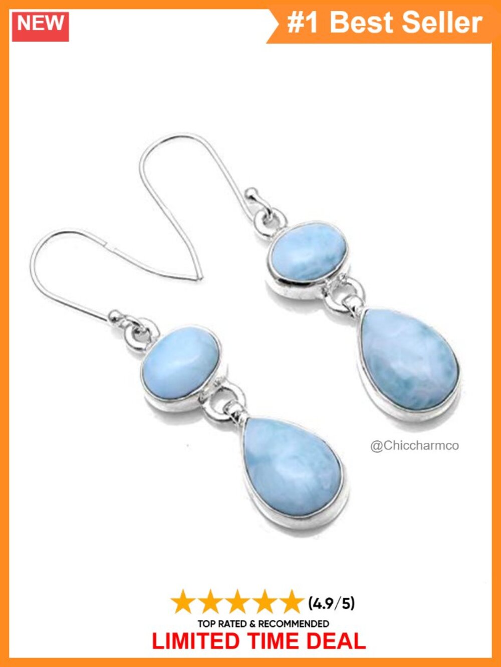 925 Sterling Silver Larimar Drop Dangle Earrings for Women